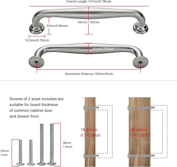 SAILING 10 Pack Cabinet Handles-5"/128mm Screw Spacing Brushed Nickel Furniture Hardware Handles for Kitchen Cabinets Bedroom Dresser Wardrobe Cabinet Pulls