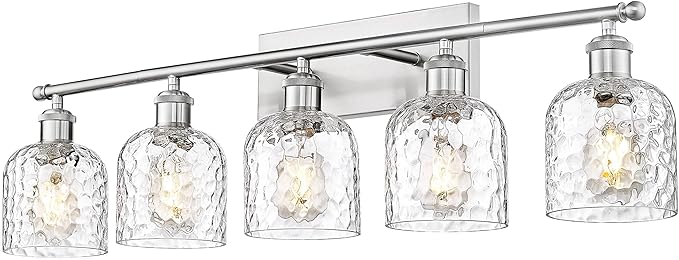 zeyu Modern Brushed Nickel Bathroom Lights Fixture, 35 Inch 5 Light Vanity Lighting Over Mirror, Brushed Nickel Finish with Clear Hammered Glass, ZJF63B-5W BN