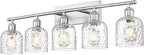 zeyu Modern Brushed Nickel Bathroom Lights Fixture, 35 Inch 5 Light Vanity Lighting Over Mirror, Brushed Nickel Finish with Clear Hammered Glass, ZJF63B-5W BN