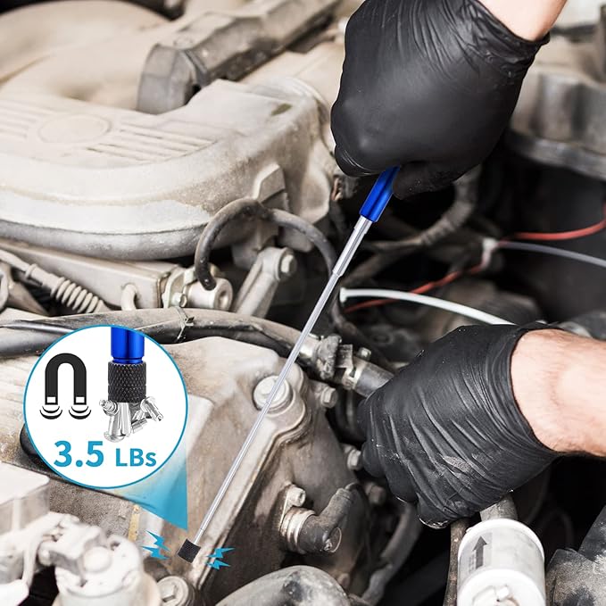 4 Pieces 3.5LBs Telescoping Magnetic Flashlight Pickup Tool with LED Lights, Magnet Stick Rod Extendable 7" to 27" for Men, Birthday, Father's Day, Christmas Gift