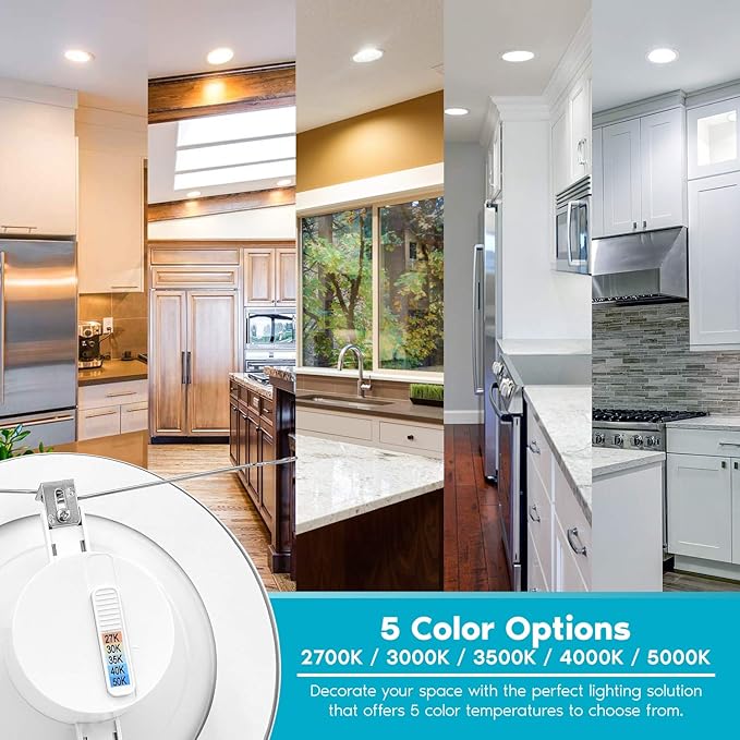 LUXRITE 5/6 Inch LED Recessed Retrofit Downlight, 14W=90W, CCT Color Selectable 2700K | 3000K | 3500K | 4000K | 5000K, Dimmable Can Light, 1100 Lumens, Wet Rated, Energy Star, Smooth Trim (6 Pack)