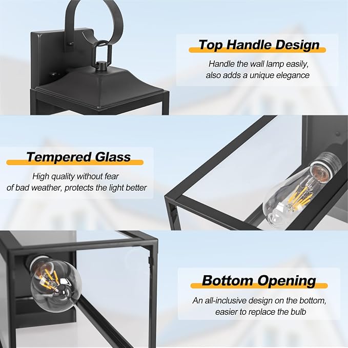 19" Large Outdoor Light Fixture 2 Pack, Porch Lights Sconce Exterior Lighting Fixtures, Black Outside Lights for House Modern Wall Lantern, Anti Rust Outside Coach Lamps for House, Doorway, Garage