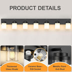 IZORRO Bathroom Vanity Light Fixture, 7-Light 51 Inch Matte Black Bathroom Light Fixtures Over Mirror, with White Glass Shade, Modern Farmhouse Vanity Lights, Rustic Restroom Lighting Fixtures