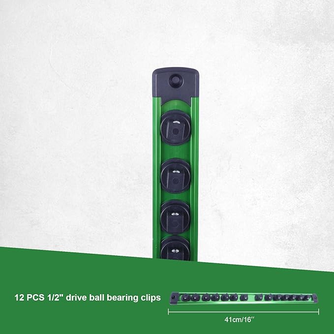 Magnetic Socket Holder Organizer Set: 3-Piece 1/4, 3/8, 1/2 Drive Socket Trays Socket, 360° Swivel Clips Socket Holder Kit, For Automotive Mechanic Garage (Black Red Green)