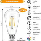 16 Pack LED Edison Bulbs 40W Equivalent, 4 Watt LED Filament Bulb, 2700K Soft Warm ST19 Light Bulb, 450LM E26 Vintage Bulbs for Ceiling Light Fixtures, Non-dim
