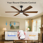 60 Inch Indoor Outdoor Ceiling Fan with Light and Remote - 6 Solid Wood Blades, High CFM Quiet Reversible Energy Efficient DC Motor, 6/12/24 Inch Down-rod, Damp-rated for Patios Porch Gazebo Garage