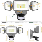 Onforu 65W LED Security Lights Motion Sensor Light Outdoor, 6500LM, 6500K, IP65 Waterproof, Flood Light Outdoor Motion Detector with Adjustable 3 Head, Hardwired Wall Light for Entryway, Yard (Gray)