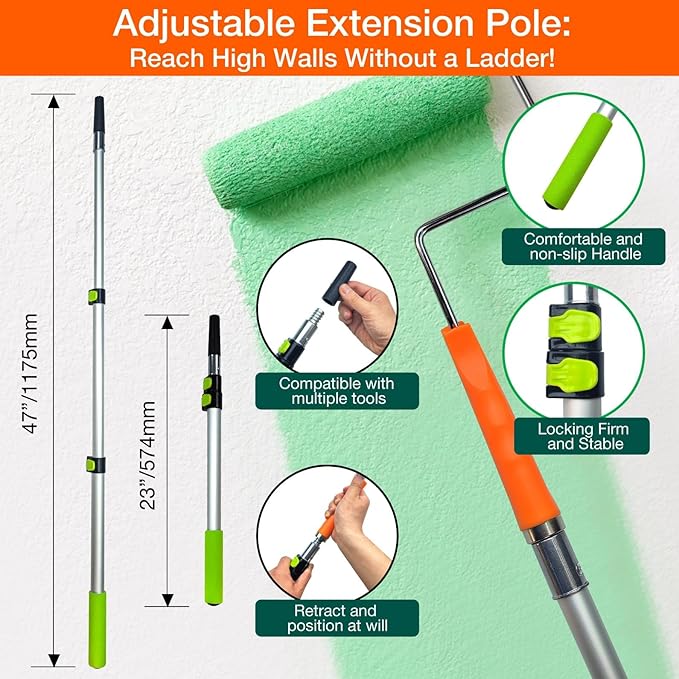 King Origin 31 Piece Paint Roller Kit, 9" & 4" Paint Rollers, Brushes, Extension Pole, Paint Trays & Accessories | Professional House Painting Supplies for Walls, Ceiling & Trim