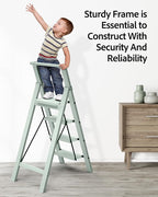 Taranta 4 Step Ladder, Lightweight Aluminum Step Stool with Convenient Handgrip, Folding Ladder with Anti-Slip Pedals, 330lbs Capacity Stepladder for Home, Office, Kitchen - Fairyland Green