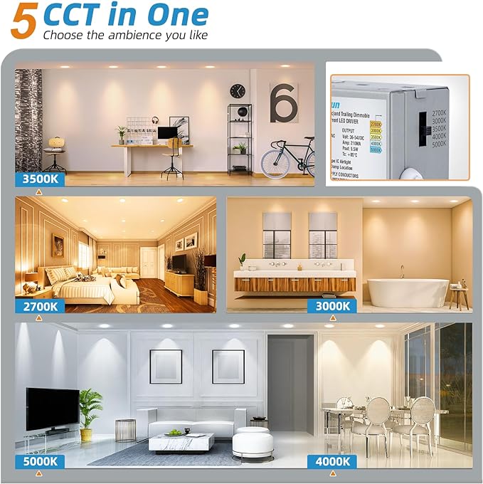 VOLISUN 24 Pack 3 inch Recessed Lighting, 5CCT LED Recessed Light with Junction Box, 2700K-5000K Selectable, Dimmable Canless Wafer Downlight, LED Ceiling Light ETL Certificated