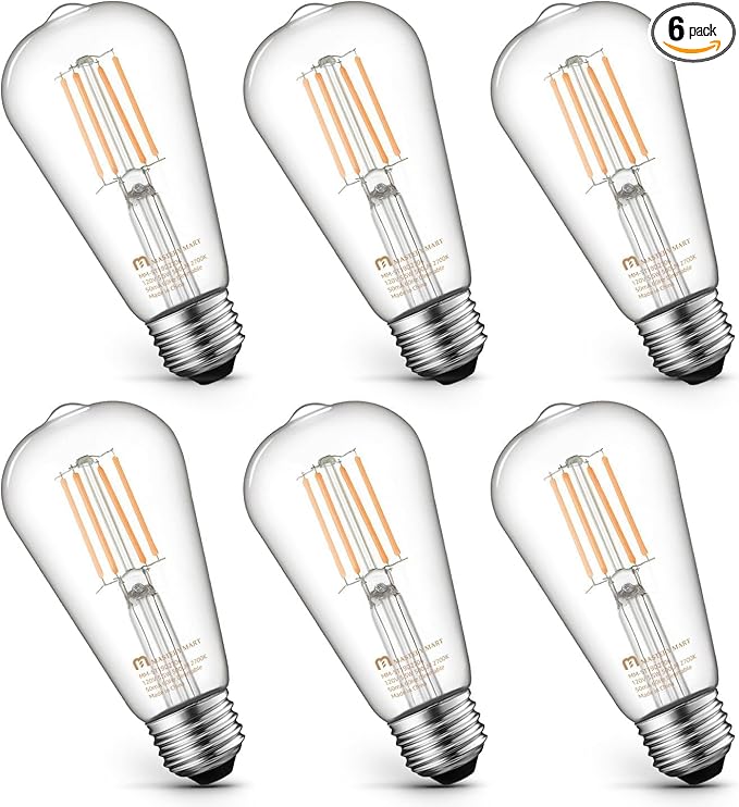 MASTERY MART 6 Pack Vintage Edison Bulbs, E26 Led Bulb 5.5W Equivalent to 60W, Dimmable, 2700K Soft White, High Brightness Antique ST19, Clear Glass