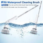 Qimedo Handheld Spin Scrubber with Extended Long Handle, Rechargeable Electric Scrubber for Cleaning, Cordless Power Dish Scrubber with 6 Brushes for Bathtub Grout Tile Floor