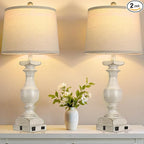 Farmhouse Table Lamp Set of 2, 28'' Bedside Lamps with USB A+C Port, Traditional Nightstand Lamps for Room, Vintage Table Lamp, Desk Lamp for Bedroom, Beige Lampshade, Rocker Switch, Bulb Included