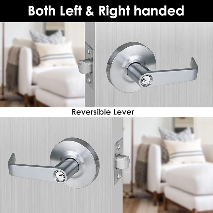 Storeroom Door Handle Heavy Duty Grade 2 Commercial Door Locks, Non-Handed, UL 3 Hour Fire Rated, ADA Compliant, Satin Chrome Finish 26D, 2-3/4''Backset, X-XG-ST-70