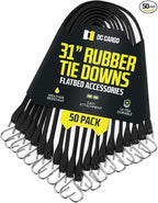 Pack of 50 Tarp Straps, 31" Long Natural Rubber Bungee Cord Tie-Downs Ideal for Securing Tarps, Canvases, Cargo in Cold Climates. Trailer Tie-Downs w/ Metal S-Hooks, by DC Cargo Mall.