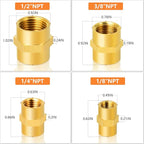 GASHER 8PCS Brass Pipe Fitting Hex Coupling Kit 1/8 inch 1/4 inch 3/8 inch 1/2 inch
