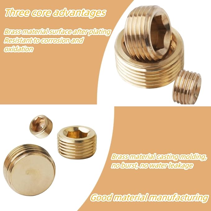 6PCS 1" NPT Brass Male Pipe Plug Fitting Hex Counter Sunk Pipe Plug (1" NPT)