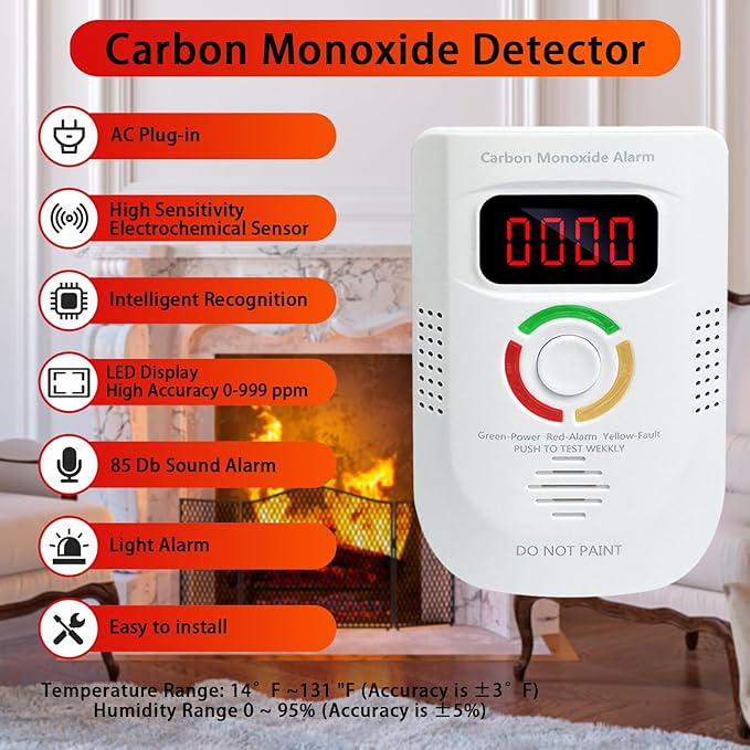 Carbon Monoxide Detectors Plug in,Portable Co Detector with LED Digital Display and 85 Decibel Alarm, Carbon Monoxide Alarm for Home,RV,Travel,Tested to UL 2034 Standards (2 Pack)
