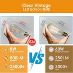 Jensense Edison LED Light Bulbs 8Watt Dimmable, 2700K Warm White, E26 Base, 60watt Equivalent, Vintage Bulbs 800lm CRI 90 Clear Glass, 96 Pack