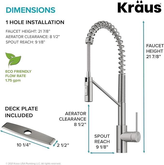 KRAUS Oletto Commercial Style Single Handle Pull Down Kitchen Faucet with QuickDock Top Mount Installation Assembly in Spot Free Stainless Steel, KPF-2631SFS
