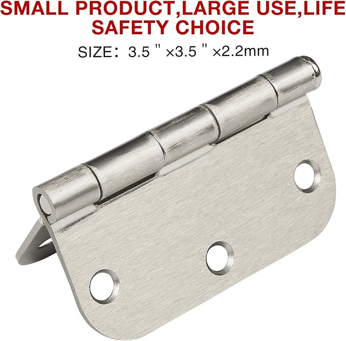 30 Pack Rounded Satin Door Hinges Brushed Nickel 3.5 Inch Interior 3 1/2 Inch 5/8" Radius Corners Iron Bifold Silver Residential Bed Room Hinge for Doors Hardware Controls House Decor Accessories