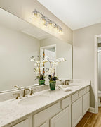 Bathroom Vanity Light 5-Light, HWH Bathroom Lighting Fixtures Over Mirror Brushed Nickel, Modern Vanity Wall Lamp with Square Bell Glass Shade, 5HY68B-5W BN