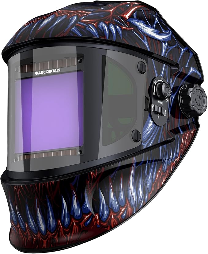 ARCCAPTAIN Auto Darkening Welding Helmet with Side View, 180° Panoramic View, 1/1/1/1 True Color Large Viewing Welding Hood with 4 Arc Sensor Solar Powered, Wide Shade 4/5-9/9-13 for TIG MIG ARC Cut