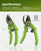 Garden Shears - 6.9" Pruning Shears for Gardening with SK5 Stainless Steel Sharp Blades, Tree Trimmer Garden Scissors with Comfort Handle and Safety Lock, Gardening Hand Tools - Green
