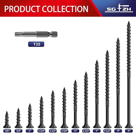 #10 x 5 Inch Deck Screws (82Pcs) 2lb. Carbon Steel, Black, Flat Head, Rust Resistant epoxy Coated, with T25 Star Bit