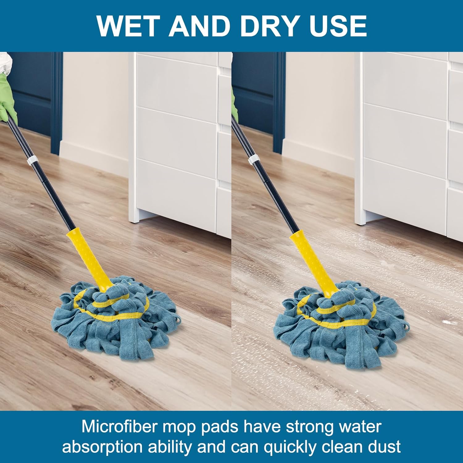 Self-Wringing Twist Mops for Floor Cleaning, Microfiber Floor mop with 57 " Long Handle, Easy Wringing Mop for Hardwood Commercial Household Clean (Microfiber Cloth Twist Mop)