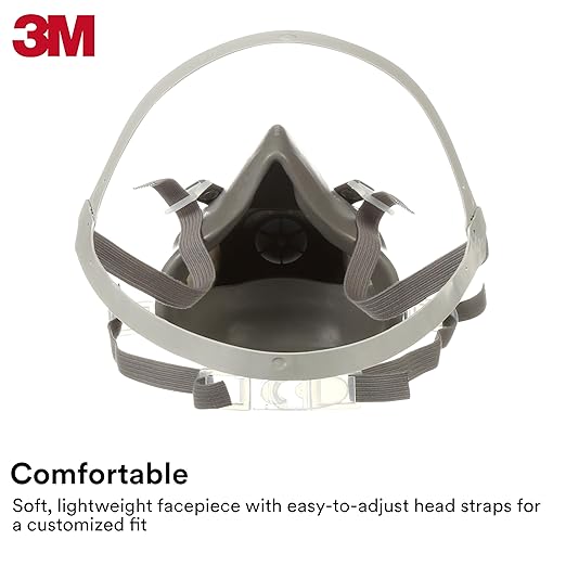3M Half Facepiece Reusable Respirator 6100, NIOSH, Four-Point Harness, Comfortable Fit, Dual Airline Supplied Air Compatible, Bayonet Connections, Painting, Sanding, Cleaning, Small