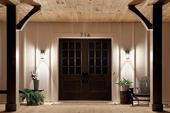 Kichler Atwood 11" Outdoor Wall Light with Light Umber Mist Glass and Brown Stone, 1-Light Exterior Wall Sconce, (11" H x 6" W), 49071BST, White