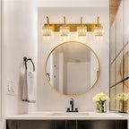 Crystal Vanity Lights 4-Light Gold Bathroom Vanity Lights Modern Crystal Bathroom Light Fixtures Over Mirror 32.67" Long Vanity Light for Bathroom