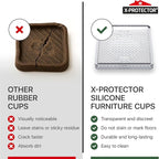 X-Protector Furniture Cups - 4 PCS 2.2" - Non Slip Furniture Pads for Hardwood Floors - Transparent Floor Protectors - Bed Stoppers to Prevent Sliding - Keep Furniture from Sliding on Floor! (Square)