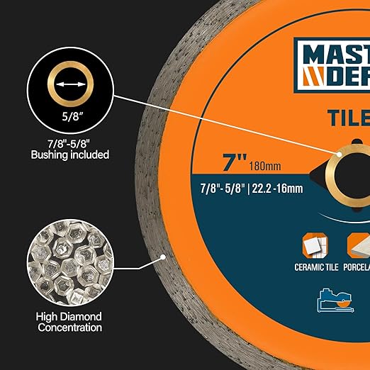 7" Continuous Rim Diamond Blade, Cutting Blade for Ceramic and Granite Tiles, Wet Cutting Blade with 7/8" Arbor Hole (3 Pack)