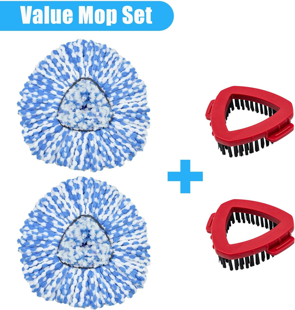 Mop Replace Head for O Cedar 2 Tank System, Mop Heads Replacements for Ocedar Rinse Clean Mop, Mop Heads Include 2 Pack Spin Mop Refills and 2 Pack Scrubber Mop Head for O-Cedar 2 Tank Spin Mop