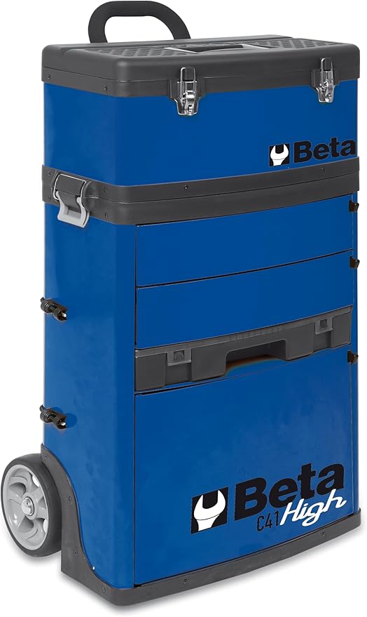 Beta C41H Two-Module Rolling Metal Tool Chest, Detachable Metal Tool Box, Telescopic Handles, Blue