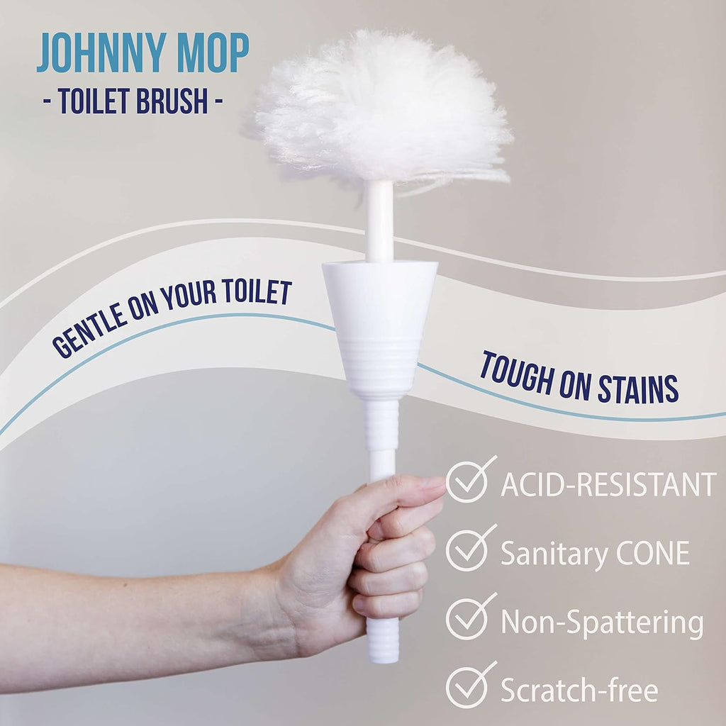 Don Aslett Johnny Mop | Set of 5 Toilet Brushes | 14" Handle to Easily Clean Toilet or Shower | Scratch Free Bowl Swab | Safe to Use with Your Favorite Toilet Bowl Cleaner