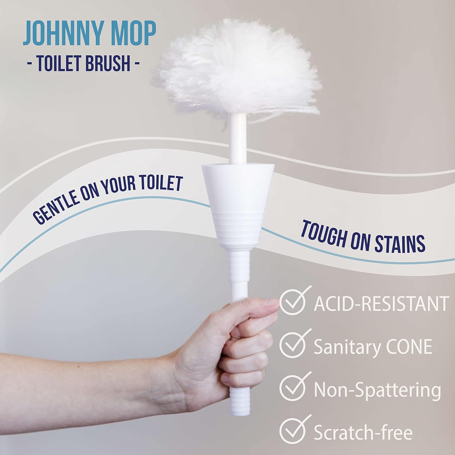 Don Aslett Johnny Mop | Set of 5 Toilet Brushes | 14" Handle to Easily Clean Toilet or Shower | Scratch Free Bowl Swab | Safe to Use with Your Favorite Toilet Bowl Cleaner