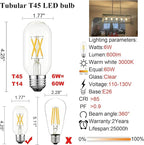 LiteHistory T45 LED Bulb,6W E26 LED Bulb Dimmable Equivalent E26 Bulb 60 Watt,Warm White 3000K E26 Edison Bulb,AC120V,600lm,CRI85,Clear Glass,Tubular Light Bulb,ETL Listed,Pack of 6
