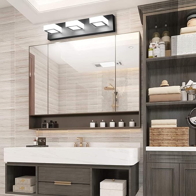 Ralbay Black Bathroom Vanity Lights 3 Lights Acrylic Modern LED Black Vanity Lights for Bathroom (Natural White Light)