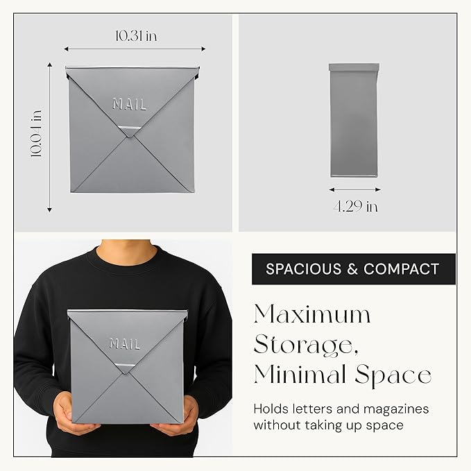 NACH Mailboxes for Outside Wall Mount, 10 x 10 x 4 inch Silver Mail Boxes for House Outside, Waterproof Mailboxes for Outside - Chicago Style Mail Box