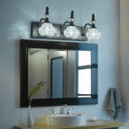 Modern Crystal Bathroom Vanity Light Black Vintage Bathroom Light Fixtures 3-Lights Glass Crystal Vanity Lights