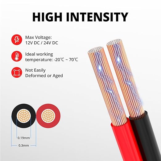 NAOEVO 10 Gauge Wire 200FT, 2 Conductors Electrical Wire Red Black Cable, Flexible/Low Voltage/PVC 10 AWG Copper Clad Aluminum Extension Cord for Speaker, LED Strips, Automotive 12V/24V DC