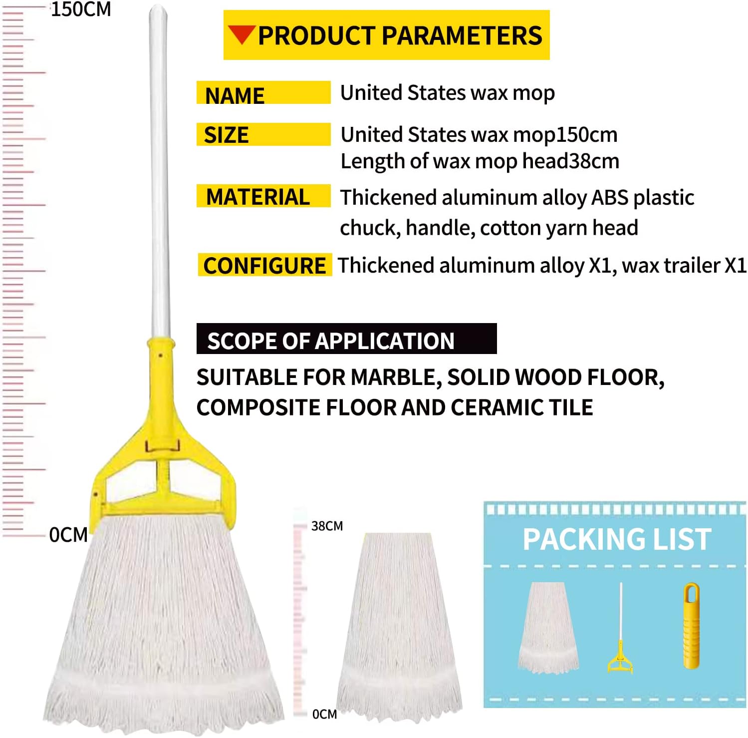 Loop-End String Mop, Heavy Duty Commercial Industrial Mop with Extra Mop Head Replacement, 59 inch Aluminium Alloy Pole.