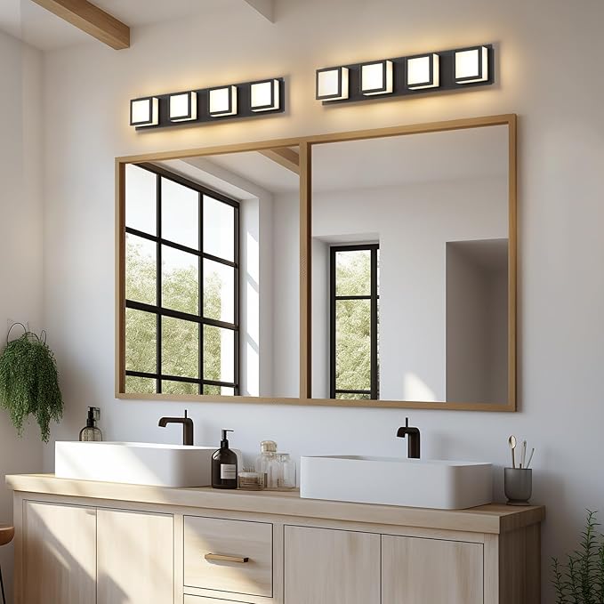 4-Light Bathroom Lighting Fixtures Over Mirror (5CCT, Dimmable), Black Led Modern Vanity Light for Bathroom (3000K/3500K/4000K/5000K/6000K)