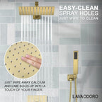 Lava Odoro Modern 2-Setting Square Shower System with Rain Shower Head and Handheld Spray Gold, Rainfall Shower Faucet Set Gold, Shower Valve and Trim Kit, Brushed Gold, SF103-SG