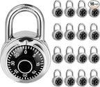 Combination Padlock 16 Pack, Fixed Dial Combination Padlock with Different Combinations, 2 in. Wide. Black Turntable, Lock for Gym & Locker, School, Toolbox, and More