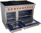 Akicon 48 Inch Freestanding Gas Range - 6.7 cu. ft. Double Rapid Convection Oven - Gas Stove with 8 Sealed Burners & a Griddle, Heavy Duty Cast Iron Grates (Copper & Stainless Steel)