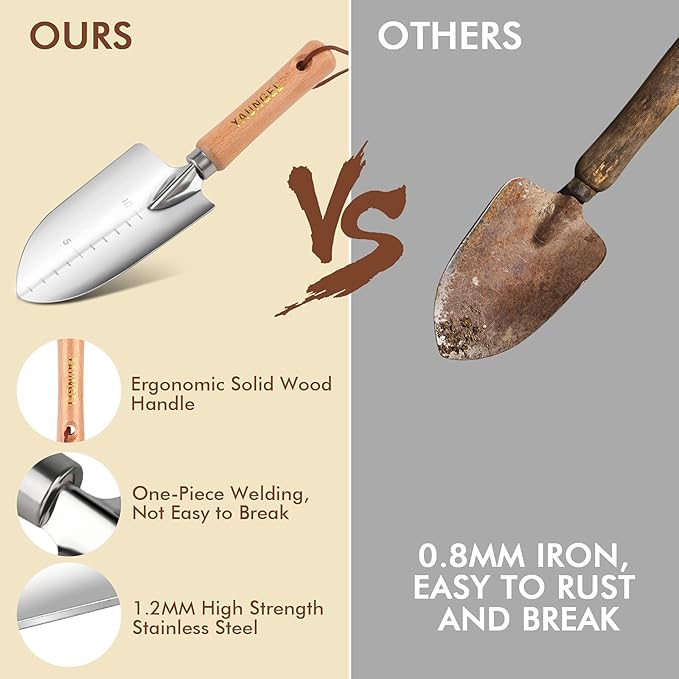 Gardening Tools - YAUNGEL 10 Pcs Garden Tool Set, Heavy Duty Stainless Steel Gardening Supplies Hand Tools with Wooden Handle, Storage Tote Bag, Ideal Garden Gifts for Women and Men, Pink